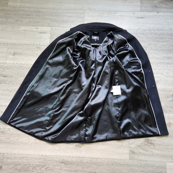 DKNY Black Wool Coat Womens Xl Long Zipper Pockets Button - Picture 5 of 14